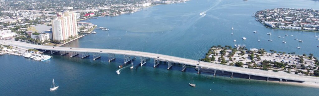 Areal view of the Blue Heron Bridge at Phil Foster Park in Rivera Beach, FL - US