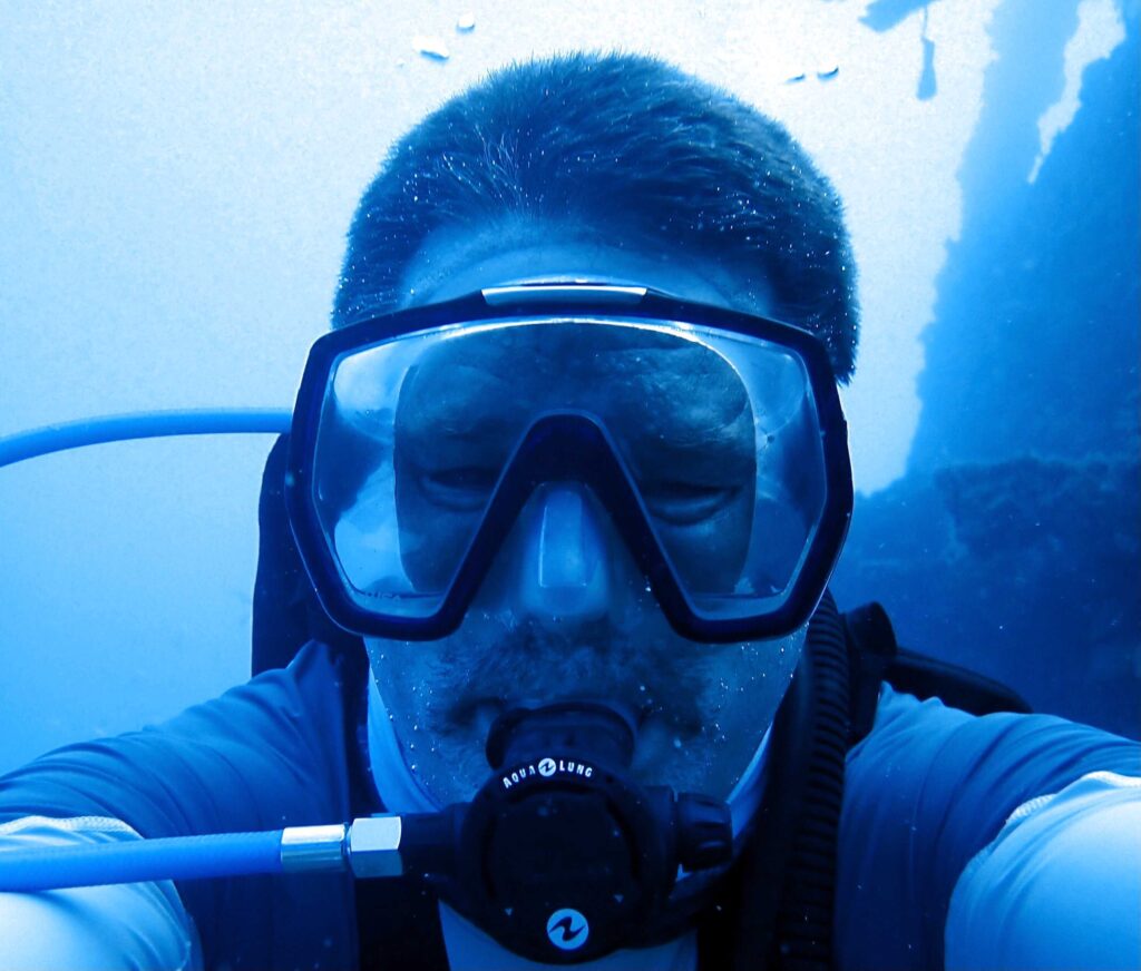 Picture of Cal Evans underwater in Key Largo, FL.