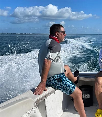Cal on a boat